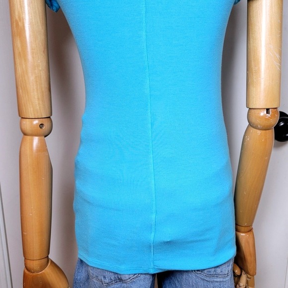 Enza Costa Ribbed Blue Shirt Size Small - Picture 8 of 11